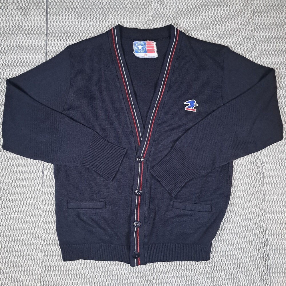 USPS Unisex Cardigan Sweater Navy Blue Button Up Logo Medium Vtg